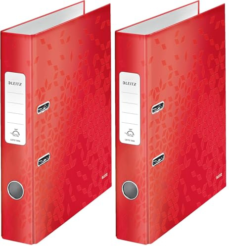 Leitz Wow 180° Lever Arch File, Red Lever Arch File, A4 Folder, 50 mm Spine Width, 10060026 (Pack of 2)