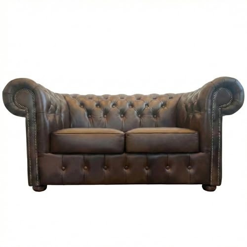 Generisch VELCHESTER Chesterfield 2-Sitzer Sofa, klassisches, Braun – 160 cm – Italienisches Echtleder – Handgefertigt in Einer polnischen Manufaktur – Luxuriöses Design für Wohnzimmer und Büro