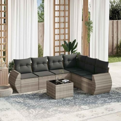 Owoxanthellate 7-TLG. Gartenmöbel Set aus Poly-Rattan mit Glas-Tisch 314 x 314 cm Lounge Sofa Gruppe modern für Terrasse Balkon und Innenhof