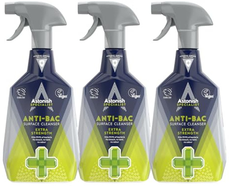Astonish Specialist Anti-Bacterial Surface Cleanser – Extra Strength – Kills 99.9% of Bacteria – Suitable for Use on Fridges, Highchairs and Toilets - Multipack 3 x 750ml
