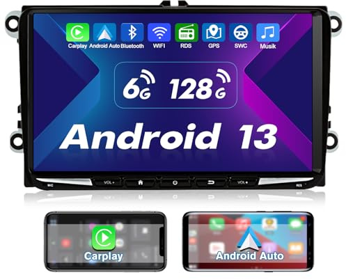 Junsun Android Autoradio für Volkswagen, Golf 5, Seat, 8 Core 6GB+128GB | Unterstützt 4G-SIM-Karten, wireless and wired CarPlay, Android Auto, Navigation, Radio, Bluetooth, SWC, WLAN, FM / AM Radio