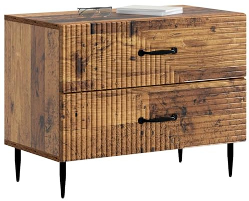 vidaXL Nachttisch Altholz 62 x 34,5 x 47,5 cm Holzwerkstoff, Vintage Nachttisch, rechteckiger Beistelltisch, kompakte Aufbewahrung mit viel Stauraum