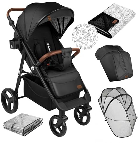 Tulano Avignon 35 Kinderwagen Buggy Klein Zusammenklappbar - Reisebuggy | mit Liegefunktion - Reisebuggy Flugzeug Handgepäck - Kinderbuggy inkl. Fußsack & Regenschutz - Baby Buggy bis 22kg - Schwarz