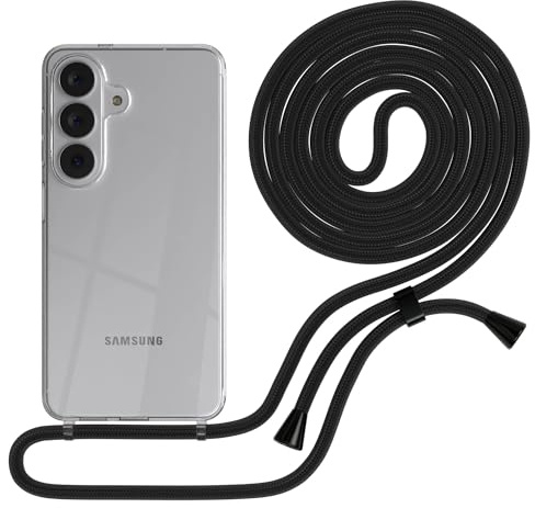 EAZY CASE Handykette kompatibel mit Galaxy S26 Handyhülle mit Umhängeband, Handykordel mit Schutzhülle, Silikonhülle, Hülle mit Band, Stylische Kette für Smartphones, Schwarz - Clips Schwarz