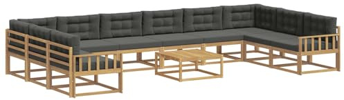 vidaXL Outdoor-Sofagarnitur mit Kissen 11 pcs Weiß und Anthrazit, Akazienholz Garten-Sofa-Set, Moderne Outdoor-Sitzgruppe, Bequeme Bänke für Terrasse, Garten, Poolmöbel