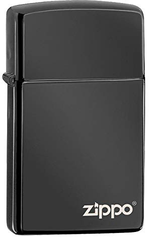 Zippo Sturmfeuerzeug - Ebony, Slim Logo - Nachfüllbar - Wiederverwendbar - Windfestes Design - Geschenkbox - Made in USA