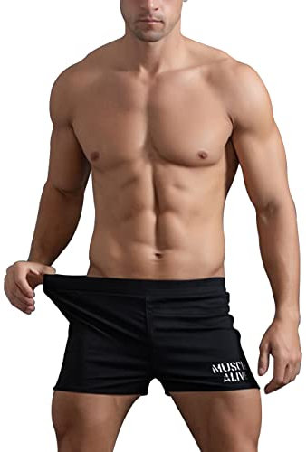 Muscle Alive Sporthose Herren Kurz Fitnessstudio Bodybuilding Turnhose Baumwolle Laufshorts Schwarz L