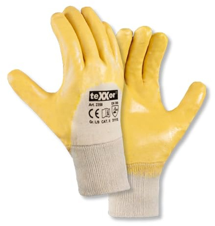 texxor 144 Stück Nitril-Handschuhe 2356, Strickbund, natur-gelb, 9/L, Karton, Nitrilhandschuhe, Strickbundhandschuhe, Arbeitshandschuhe