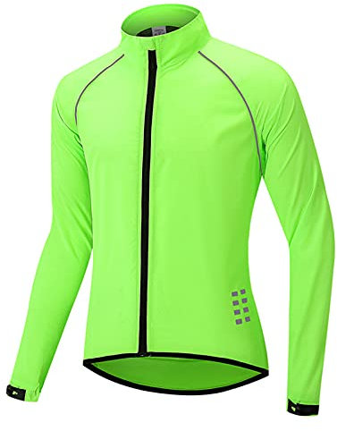 Reflektierende Langarm Fahrradjacke Herren,Sommer Wasserdicht Atmungsaktiv Fahrrad Trikot,Winddichte Schnell Trocknen Regenjacke Laufjacke,für Radfahren Wandern Bergsteigen(Size:XXL,Color:Grün)