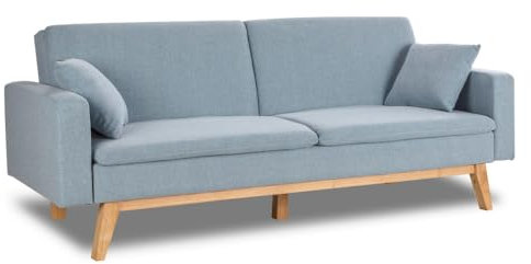 Don Descanso, Sofá Cama 3 plazas Reine, Tapizado en Tela, Sistema Apertura de Libro o Clic-clac, Medida sofá: 206x73x80cm, Medida Cama: 180x100cm, Incluye 2 Cojines, Azul
