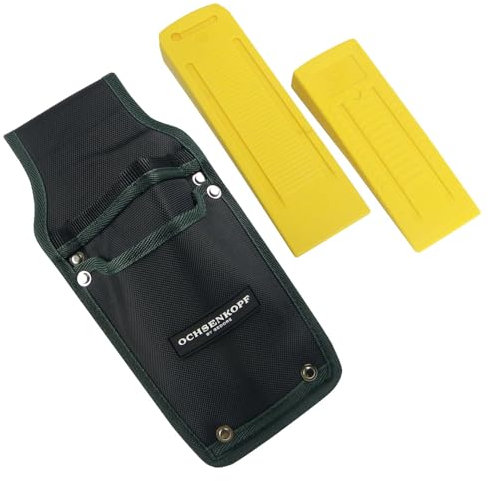 Keil-Set Ochsenkopf Forst 3-teilig – Zwei Fällkeile 180x65 mm (100g), 230x70 mm (300g) und eine Keiltasche, robuste Kunststoffkeile für Holzspalten & Forstarbeiten – Ideal für Forstprofis FA47633