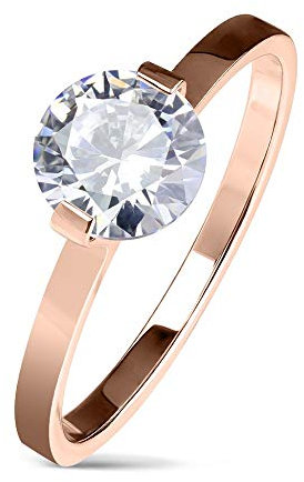 eeddoo® Damen Verlobungs-Ringe aus Edelstahl Rosegold mit großen aufgesetzen Kristallstein Rund (64 (20.4))