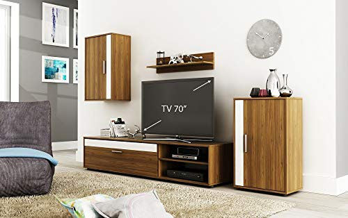 Beauty.Scouts Wohnwand Carlotta IV 4-teilig weiß Holznachbildung 270x190x42cm (B/H/T) Mediawand TV Wand Kommode Regal Lowboard Fernsehtisch Hängeschrank