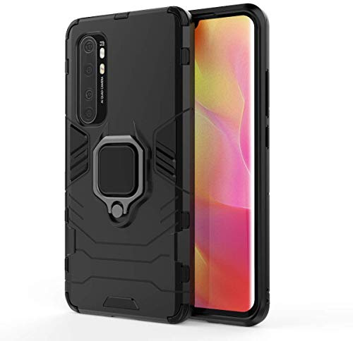MHHQ per Xiaomi Mi Note 10 Lite Custodia, 2 in 1 Armour stile resistente Hybrid Dual Layer Armatura Defender PC + TPU Case Cover con supporto magnetico per auto per Xiaomi Mi Note 10 Lite -All Black