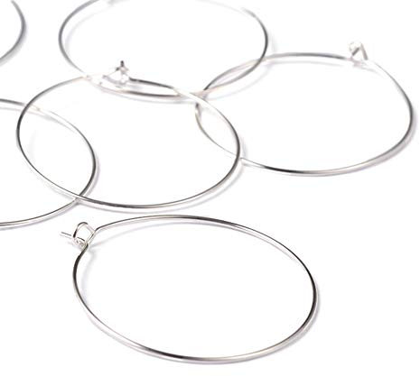 Craftdady 100pcs Silver Round Hoop Earrings Wire Hoops 14mm Wine Glass Charm Rings Beading Hoop for DIY Jewellery Crafts Making