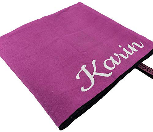 Sporthandtuch mit Name oder Wunschtext Bestickt, Mikrofaser Handtuch - ideal als Fitnesshandtuch, Badehandtuch, Reisehandtuch & Strandtuch, kompakt, leicht & schnelltrocknend, 110 x 175 cm lila