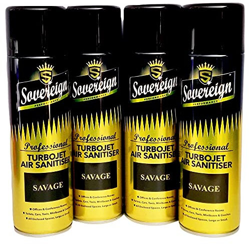 Sovereign Turbojet Air Sanitiser Savage Air Freshener Blast Spray Can 4 x 500ml Bundle