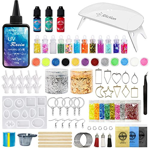 JDiction UV Resin Kit with Light, Super Crystal Clear Hard Resin Sunlight Curing Starter Kit for Jewelry, Doming, Coating, and Casting, DIY Craft