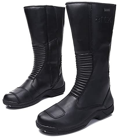Sebasty Kuhfell Motorradstiefel Schuhe,Herren Dirt Bike Stiefel Kniehohe Motocross Stiefel,Anti-Fall Reitschuhe,Motorboote,Black-44