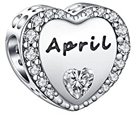 TIZU April Geburtsstein Charm Anhänger, Herz Bead Charms Silber 925 Kompatibel Europäischen Armbändern Halskette für Damen