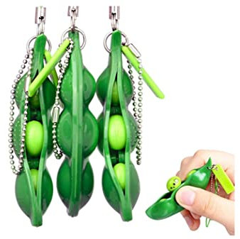FOUTP Porte-Clef,3 Pack Écraser Un Porte-clés Presser Un Haricot Squishy SOYA pour Enfants Adluts Jouets de Pois Fidget Toys pour Pendentifs Anxiété Anti Stress