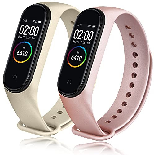 ZGCE 2 Stück Armband Kompatibel mit Xiaomi Mi Band 3/4 Armband, Bunt Silikon Wasserdicht Ersatzband für Xiaomi Mi Smart Band 4, Damen Herren (Roségold+Golden)