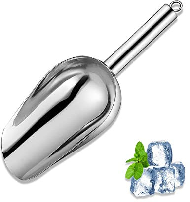 Cuchara de hielo de metal de 6 onzas, pala de hielo de cocina para máquina de hielo, pequeñas cucharadas de comida para bar, fiesta, boda, comida para perros y mascotas, acero inoxidable plateado