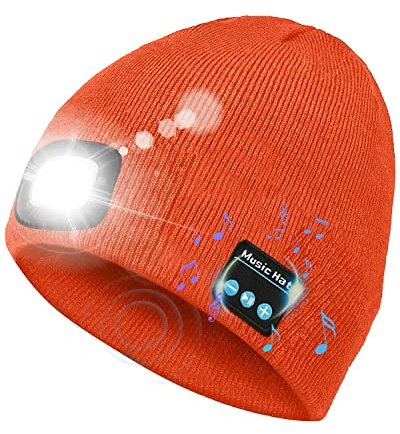 Geschenke für Männer, Bluetooth-Mütze oder mit Licht, verbesserte V5.0-Bluetooth-Mütze mit Taschenlampe, eingebaut für Winter, Laufen, kabellose Musik, Beanie, USB-wiederaufladbar, Geschenke,