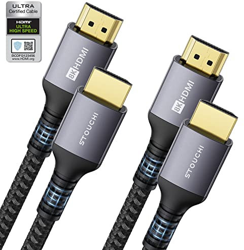 Stouchi 10K 8K 4K 1,5m HDMI Kabel Zertifiziertes, Ultra High Speed HDMI® Kabel HD 48 Gbit/s,120 144 Hz RTX 3080 eARC HDR10 4: 4: 4 HDCP 2.2&2.3 Dolby Atmos Kompatibel mit Roku TV/PS5/Xbox,2Stück