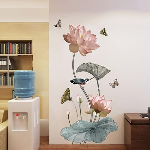 HGDESIGN® Wandtattoo Wandaufkleber Lotus Rosa Pink Wohnzimmer Schlafzimmer Wandsticker Wanddeko