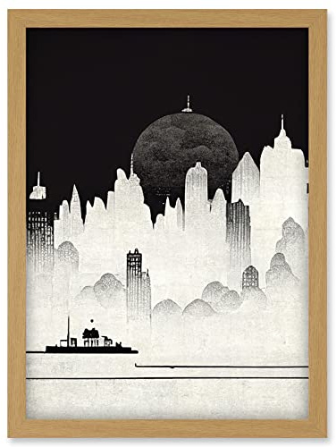 Doppelganger33 LTD Futuristic Cityscape Ukiyo-e Flat Illustration Artwork Framed Wall Art Print A4
