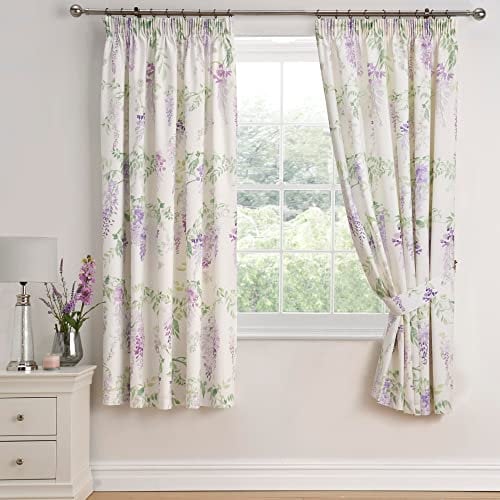 Dreams & Drapes Design – Glyzinie – Paar Vorhänge mit Bleistiftfalten mit Raffhaltern, 168 x 183 cm, Lila, Flieder