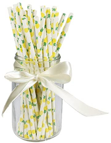50 Pack Paper Straws, Pineapple Party Drinking Straws for Birthday, Wedding, Baby Shower, Disposable Paper Straw for Cocktail Bubble Tea Celebrations Tableware Supplies