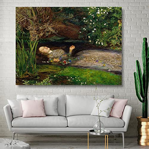 Dittelle Vintage Poster Antik Ölgemälde Kopie Ophelia John Everett Millais Leinwand Gemälde Gedruckt Wandkunst Bild Wohnkultur 40x55cm Rahmenlos