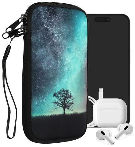 kwmobile Handytasche für Smartphones XXL - 7 - Neopren Handy Tasche Hülle Cover Case Schutzhülle - Galaxie Baum Wiese Blau Grau Schwarz - 17,7 x 8,5 cm Innenmaße