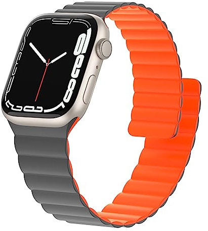 Tuocal Magnetarmband Kompatibel mit Apple Watch Ultra 2 Armband 46mm(Series 10) 49mm 45mm 44mm 42mm, Silikon Magnetisch Loop Band für iWatch Ultra Series 10 9 8 7 6 5 4 3 2 1 SE, Grau Orange
