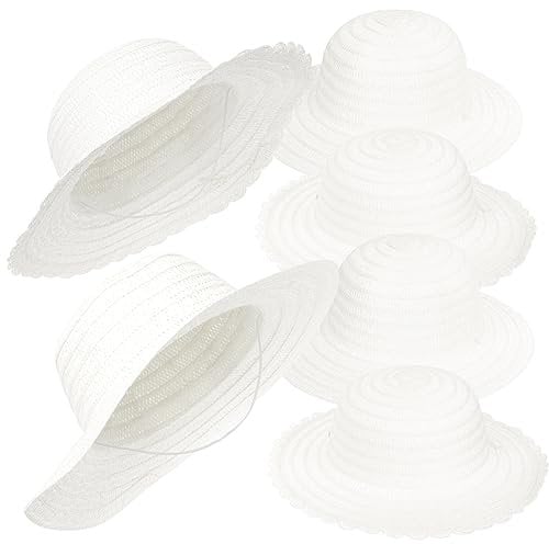STOBOK 8 Stück Diy-Strohhüte Zum Basteln Strohhüte Für Kinder Handgefertigte Hutkappe Kunstmalerei Hut Strand-Sonnenhüte Weiße Strohhüte Für Kunsthandwerk Malerei Diy Teeparty Anziehhüte