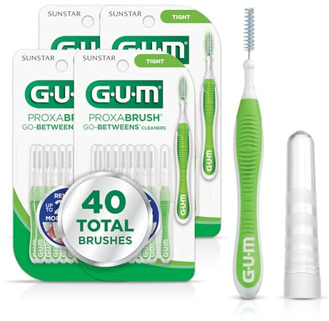 GUM Proxabrush Go-Betweens - Tight - Interdental Brushes - Soft Bristled Dental Picks for Plaque Removal Health - Safe for Braces & Dental Devices, 10 Count (Pack of 4) 40 Total