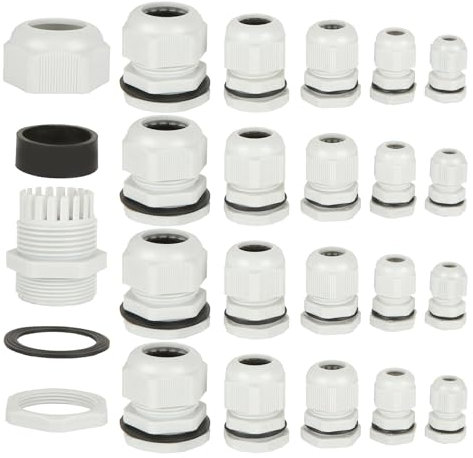 AKOLAFE 100 Stück Kabelverschraubung Sortiment 5 Größe Kabeldurchführung Wasserdicht IP68 Grau Kabelsteckverbinder mit Gegenmutter Kunststoff für Schaltkasten Abzweigkasten(M12, M16, M20, M25 und M32)