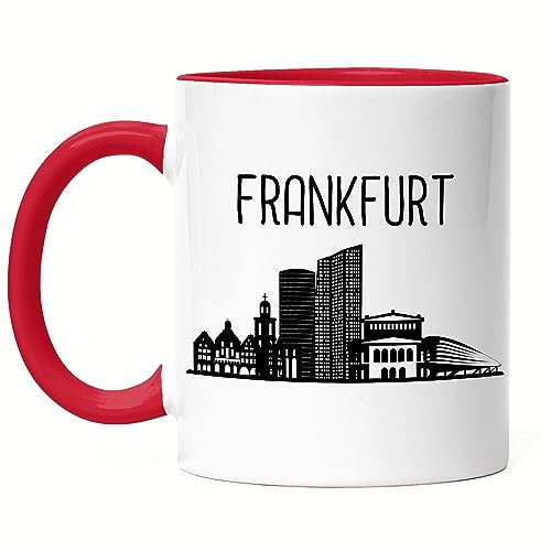 Hey!Print FRANKFURT Skyline Tasse Rot Souvenir Andenken Deutsche Großstädte Motiv Stadt Silhouette Geschenkidee Umzug