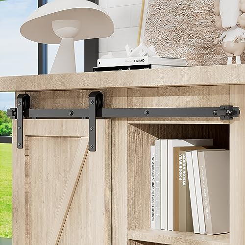 WOLFBIRD 120CM/4FT Cabinet Mini Sliding Barn Door Hardware Kit, Single Barn Door Track Set, Apply for Storage Window TV Stand Closet, J Shape(No Cabinet)