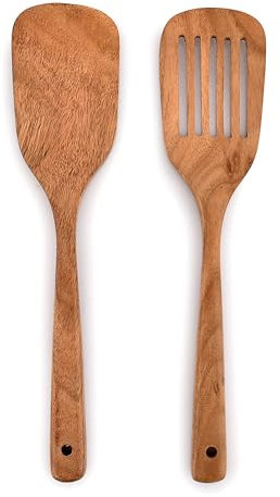 Samhita Salad Servers Acacia Wood Wooden Utensils for Serving Salad for Women, Fall Gifts,Thanksgiving Gifts,Christmas Gifts for Mom (Set of 2),(33.02cm x 7.62cm x 1.90cm)