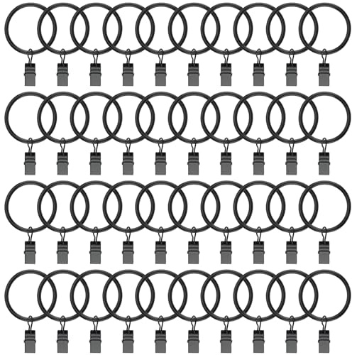 40 Stück Vorhangringe mit Clips, ∅38mm, Gardinenringe Schwarz Metall