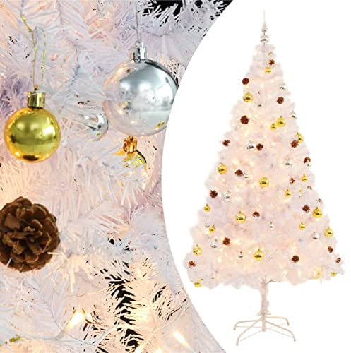 ARKEM Árbol de Navidad Artificial con Bolas y Luces LED Blanco 210 cm Arbol Navidad Grande