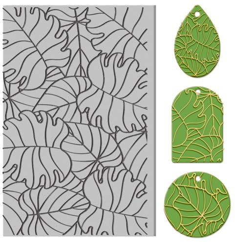 CHGCRAFT Monstera Blatt-Ton-Texturmatte, Palmblatt-Ton, Modelliermuster-Pad, Texturblätter für Polymerton, Ohrringe, Schmuck, 10,2 x 6,6 cm