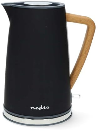 Nedis KAWK510EBK Bouilloire – 1,7L – 2200W – Soft-Touch – Poignée Bois – Base 360° – Noir