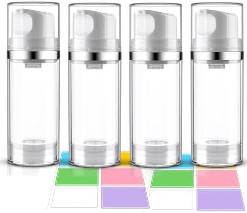 Cosywell Airless Pump Jars 3.7oz/110ml 4 Pack Pump Bottle Dispenser Empty Moisturizer airless Pump Bottles Cosmetic Pump Container Travel Pump Bottles for Toiletries Shampoo Lotion and Cream Clear