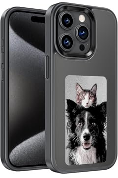 XCOOL InkPlay E-Ink Screen Phone Case, DIY Wireless NFC Photo Display Smart Phone Case, Custom Phone Protective Case, Anti-Drop Water-Resistant Ink Phone Case Compatible with iPhone 15 Pro, Black
