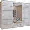 FURNITUREWAVE Sycylian High Gloss Sliding Mirror Door Wardrobe Cabinet Modern Mutil-Functional Cabinet with Shelves and Soft-Close Freestanding Closet for Bedroom (White, 255cm)