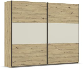 Rauch Möbel NEO, Schwebetürenschrank, Eiche Artisan/Beige, Breite 261 cm | Kleiderschrank mit Schwebetüren, Schiebetüren, 2-türig, für Schlafzimmer, Kinderzimmer, Jugendzimmer, Homeoffice, Garderobe
